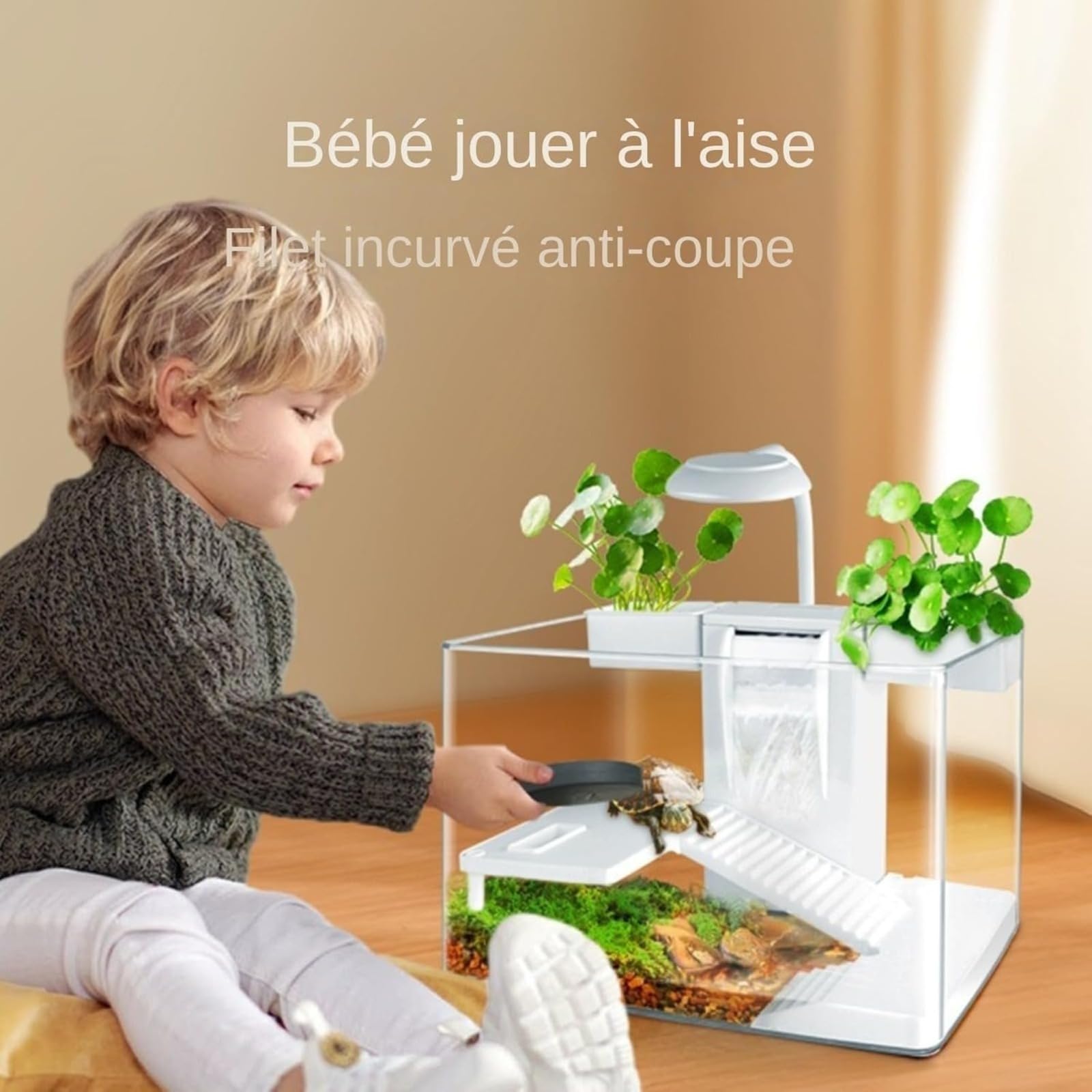 Aquarium, kit habitat per tartarughe con zona multifunzione e filtro acqua completo per tartarughe e animali acquatici, acquario per tartarughe con piattaforma di riposo, scatola di osservazione per