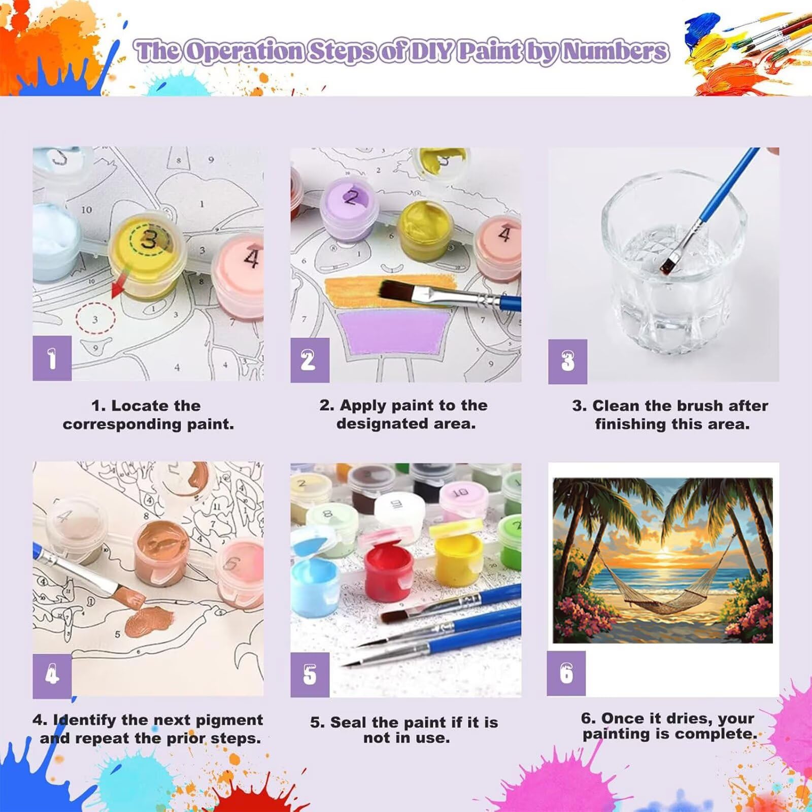 Peinture Numero Adulte Coucher de Soleil Coloriage par Numero Adulte Mer DIY Paint by Numbers, avec Pinceaux Peinture Loisir Creatif Enfant Cadeau Femme, Pour Decoration Maison Murale 70x90cm H - 947