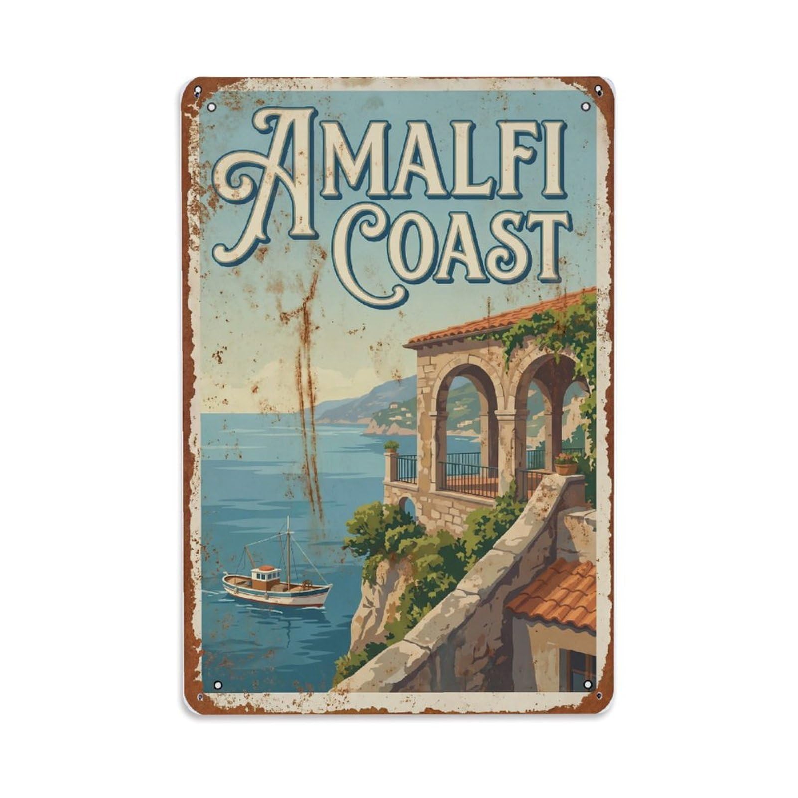 Vintage Travel Terrace Italy Hillside Metal Tin Sign Plaque Wall Decor for Cafe, Club Bar, Office, Home Garden Metal Poster 8x12Inch