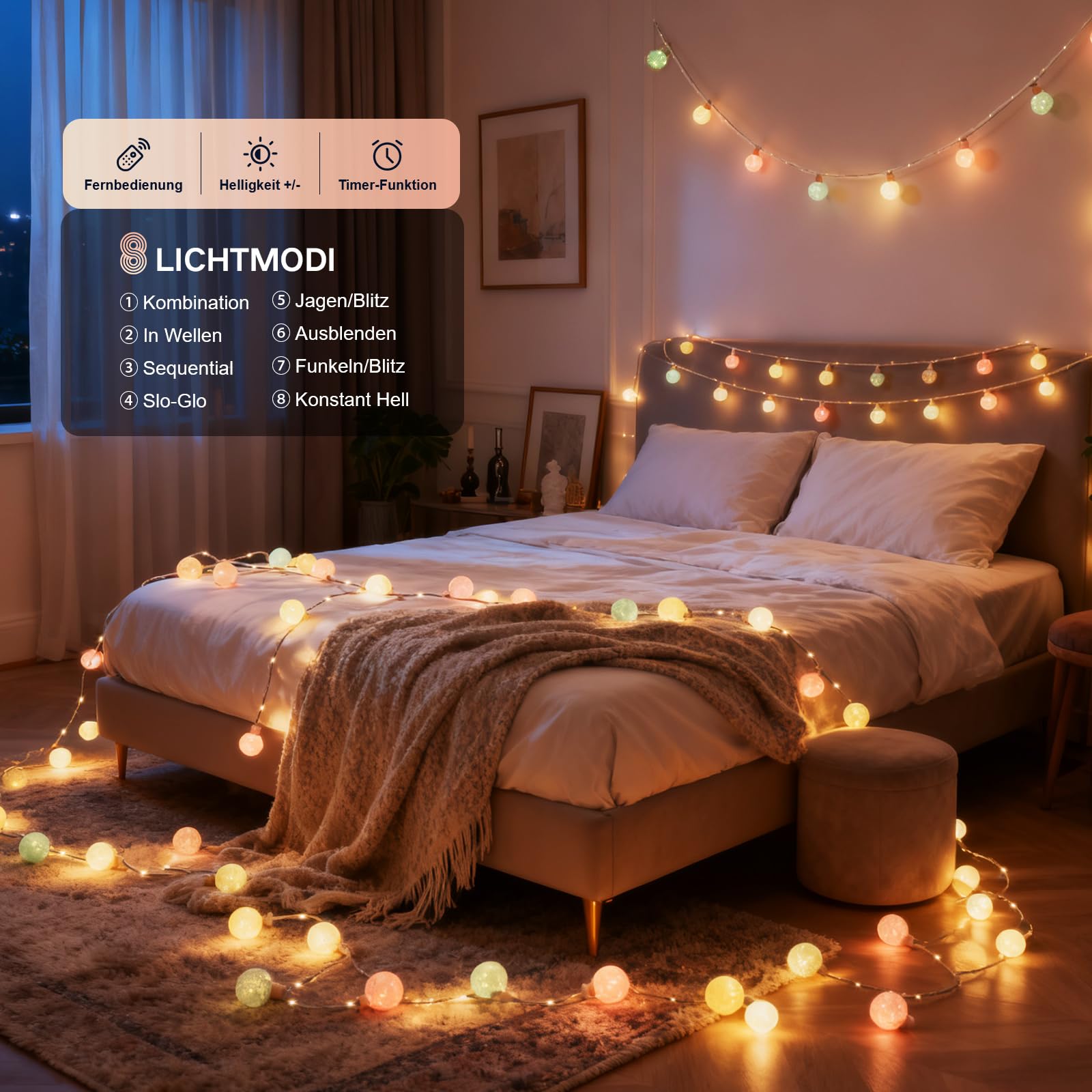 Ciskotu 8 m 16 catene luminose in cotone (Macaron)