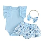Baby Girl Clothes Cute Summer Infant Outfits Ruffle Sleeveless Knit Romper + Floral Bow Bloomers Shorts + Headband