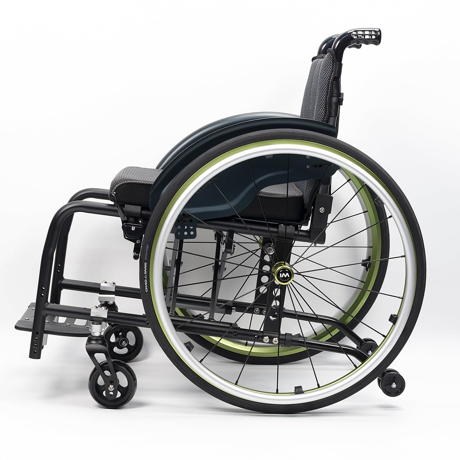 Silla de ruedas manual ligera, silla de ruedas deportiva ultraligera portátil todo terreno, silla de ruedas plegable, sillas de ruedas de transporte con antivuelco(Green A,40cm/15.7in)