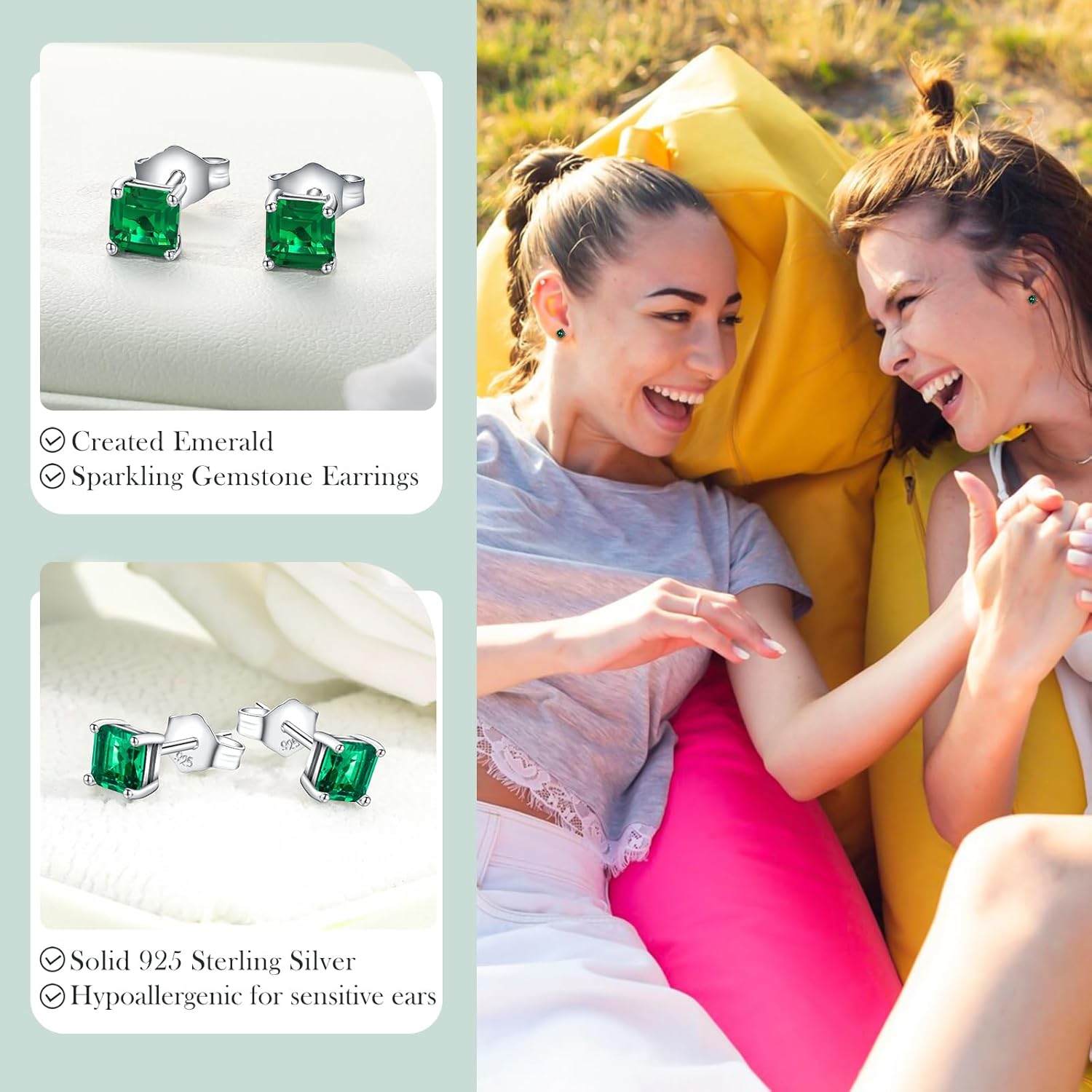 925 Sterling Silver Birthstone Stud Earrings for Women Men, Created Sapphire/Emerald/Ruby/Spinel Earrings Birthday Everyday Jewelry(with Box) - Image 4