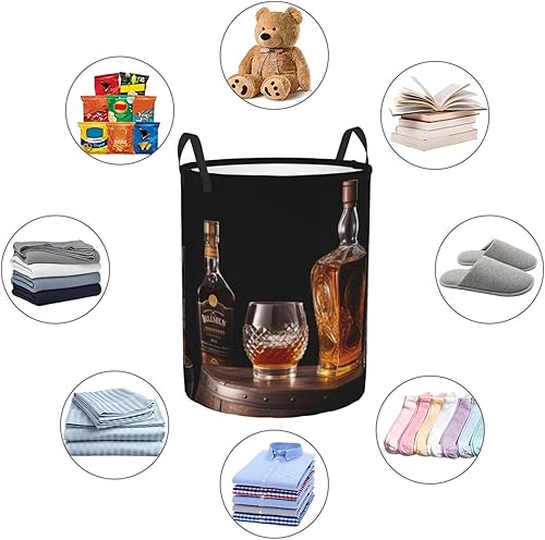 Miniatura 6 de Cesta circular con estampado de whisky y cerveza, impermeable, cesta organizadora de almacenamiento con asas, para ropa, juguetes, tamaño mediano
