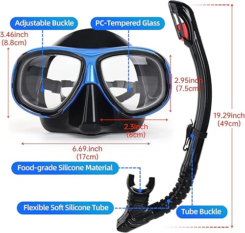Miniatura 3 de Equipo de esnórquel para adultos y jóvenes, juego profesional de esnórquel de silicona con parte superior seca completa, máscara de buceo antivaho