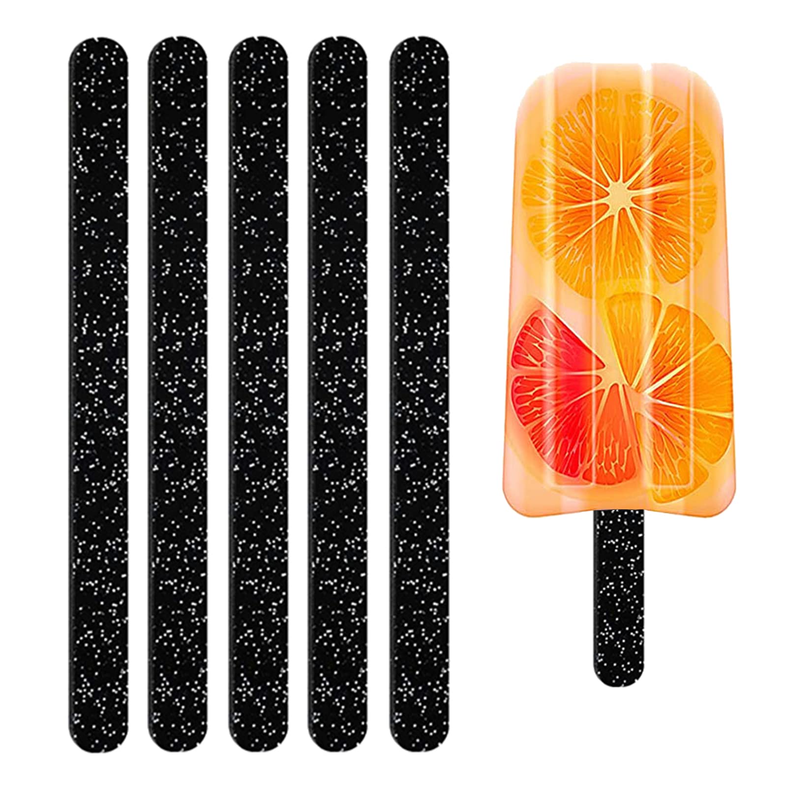 Lot de 50 bâtonnets de glace réutilisables en acrylique à paillettes de 11,4 cm pour loisirs créatifs, gâteaux, bonbons, fêtes, noir