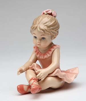 Cosmos Gifts 10621 Fine Porcelain Ballerina Ballet Girl Sitting Down Pose Figurine, 4" H