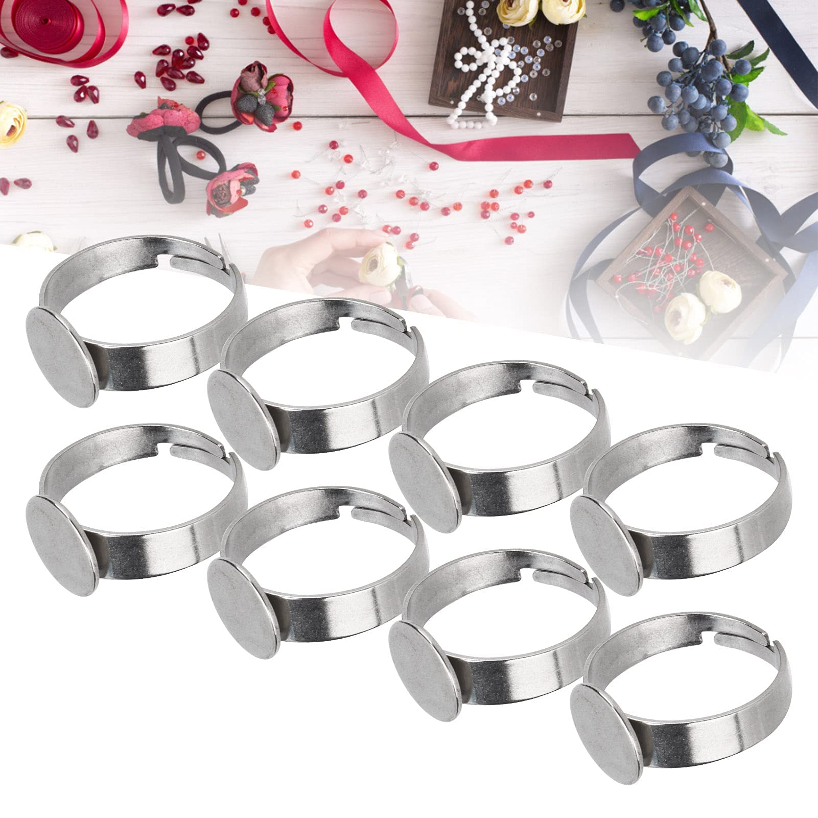 Anelli vuoti, 20 pezzi fai da te regolabili anelli piatti in acciaio inox basi uomini donne gioielli artigianali per la creazione di gioielli e hobby di famiglia diametro circa 10 mm