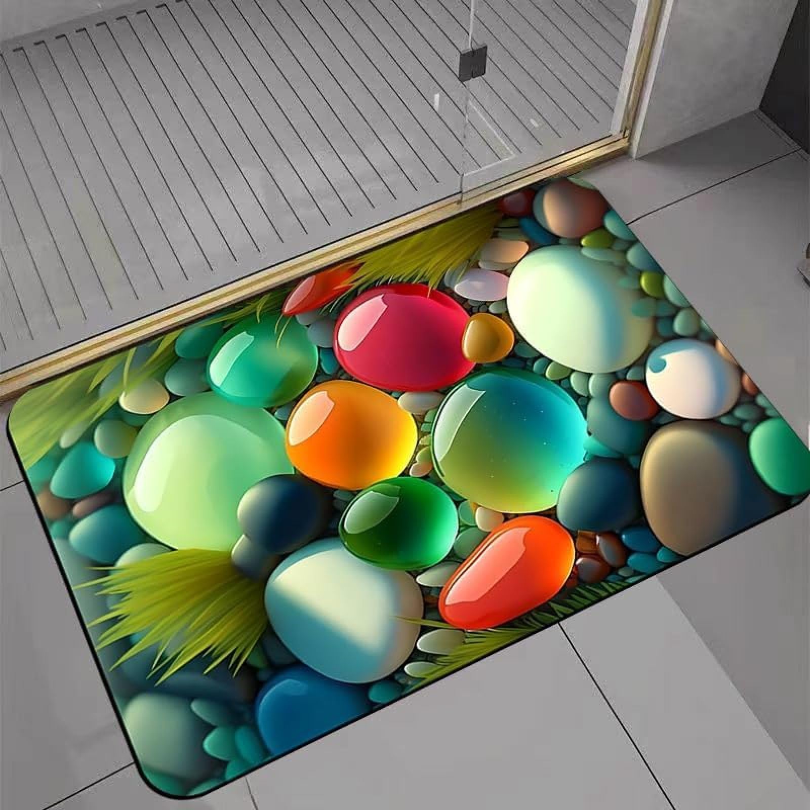 Tapis de douche en pierre absorbant effet cailloux colorés pour l'extérieur
