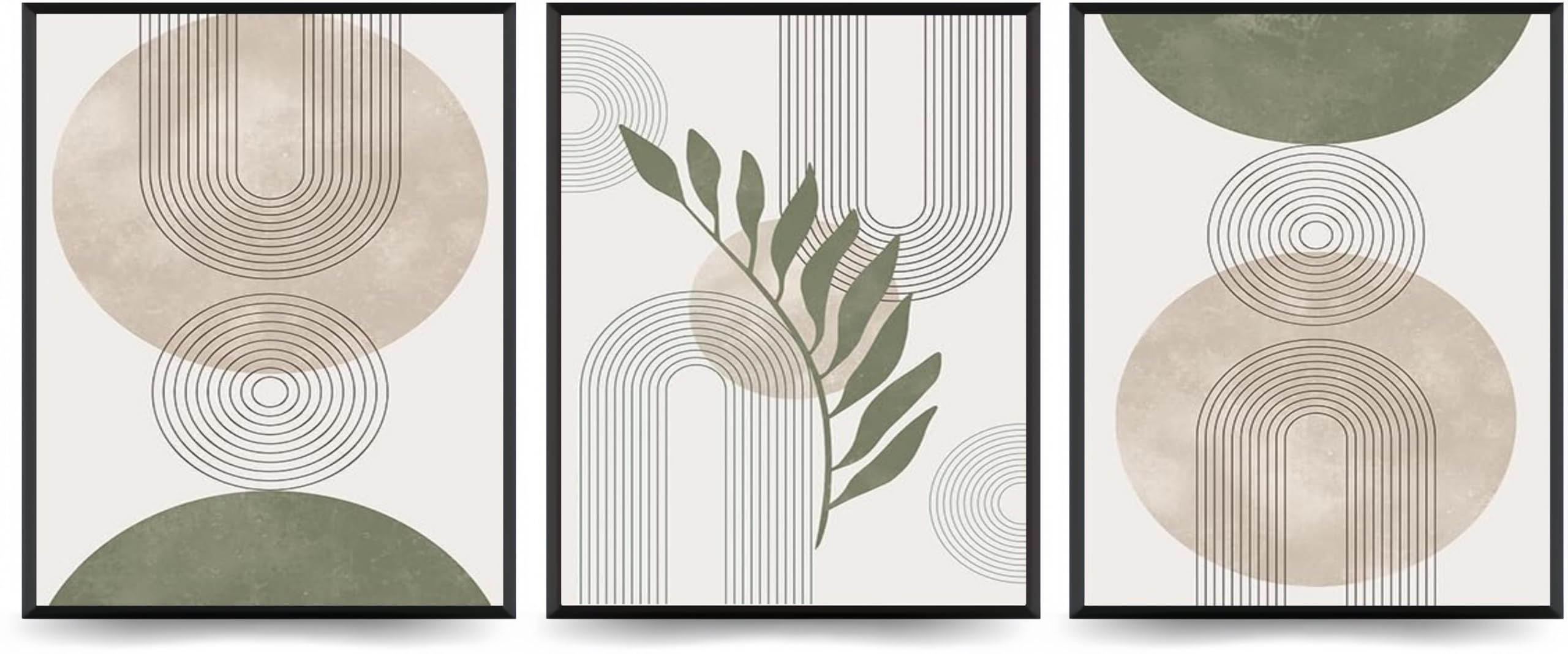 Linilioart Green Boho Wall Art Set Of 3 Sage Canvas Prints Abstract Botanical Minimalist Geometric Artwork For Living Room,Unframed (50X70cm)