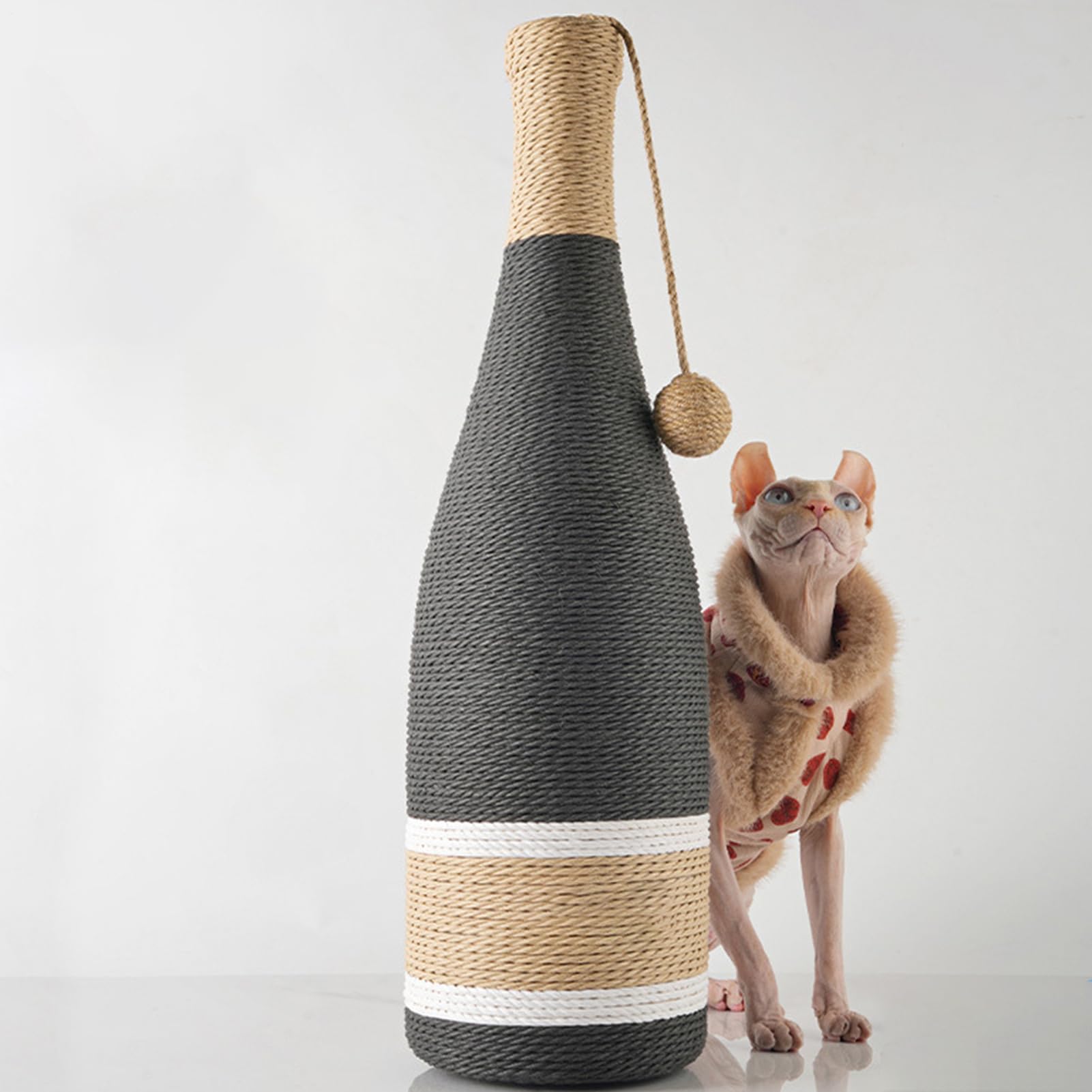 Correo de arañazos, Poste de rascado de Gato con Bola interactiva, diseño de Botella de Vino, Juguete Interactivo Multifuncional Resistente a los arañazos para el vehículo doméstico