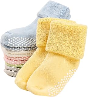 VWU Baby Toddler Anti-Slip Grip Socks - Thick Warm Cotton Crew Ankle Socks 0-10 Years, 6/8 Pack Winter Cozy Unisex