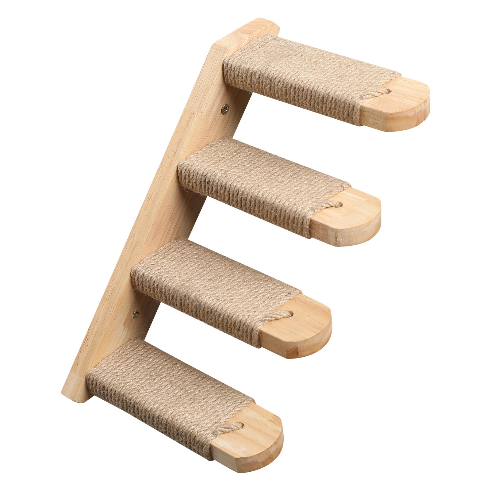 FUKUMARU Parete da Arrampicata per Gatti, 4 Scale e Gradini, Scaletta in Legno Massiccio di Gomma, Con Corda di Iuta per Graffiare, per Gatti Fino a 15 kg, da Sinistra a Destra
