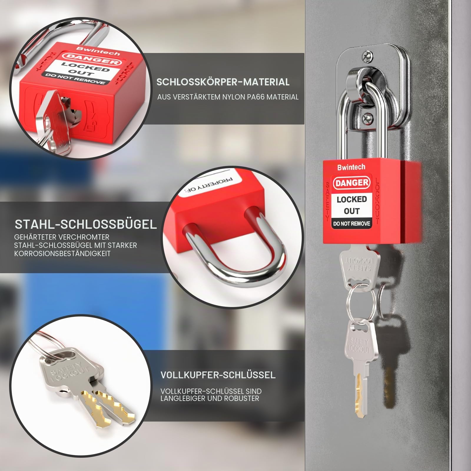 Bwintech 10 Stück 38MM verschlüsselt verschiedene rote Sicherheitsvorhängeschloss Lockout Tagout Schloss für Lock Out Tag Out Stationen und Geräte