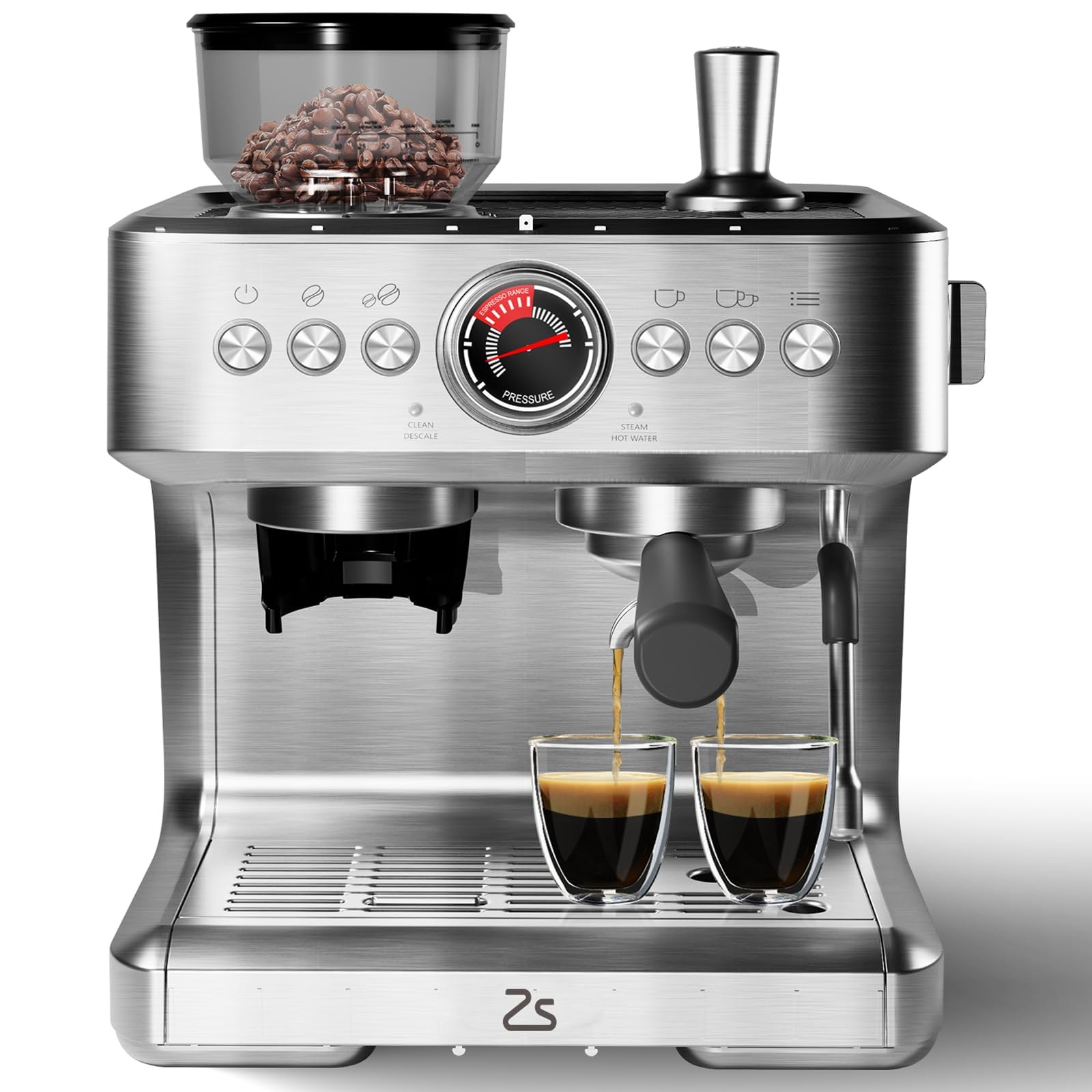 Semi-Automatic Espresso Machine with Grinder &amp; Milk Frother, 20 Bar Professional Pressure,95Oz Removable Large Water Tank, Coffee Maker for Cappuccino/Latte/Macchiato, Design for Home Barista