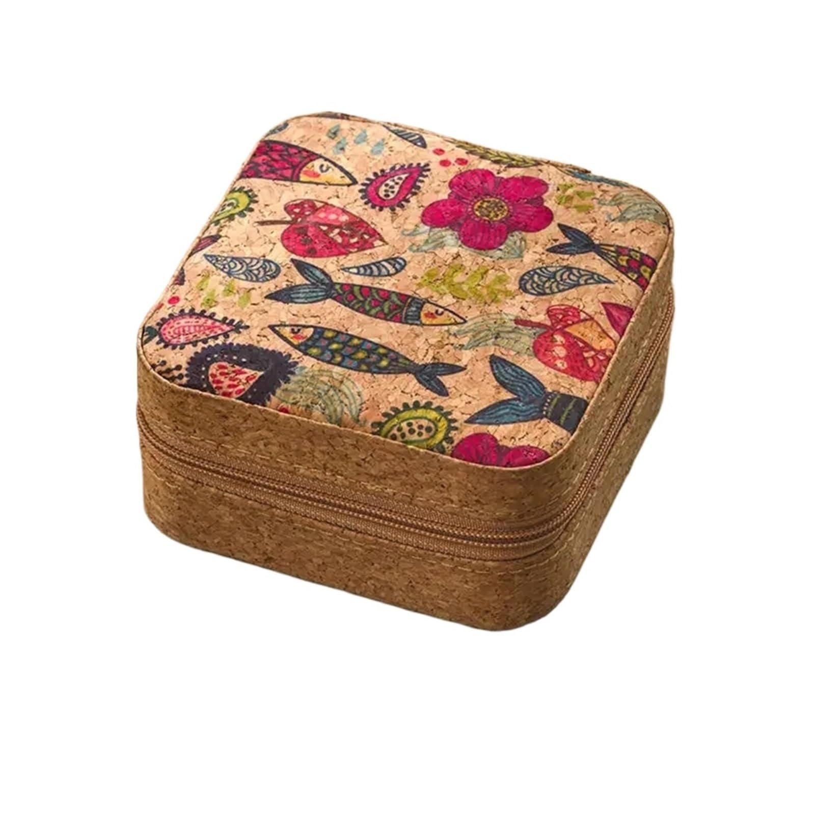 ESTDKMNOS Portable Jewellery Case， Cork Jewellery Box Travel Organiser Display Rings Necklaces Earrings Multi Styles(Style3)