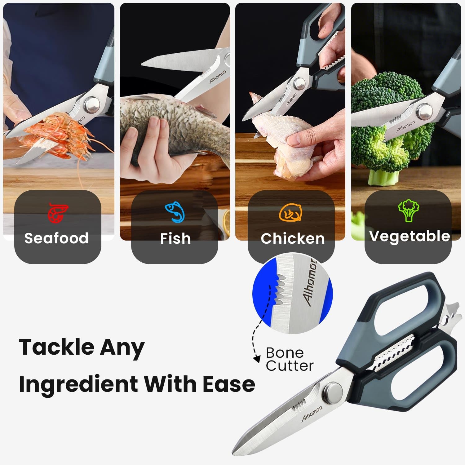 Nordic-Style Kitchen Shears with Bone Cutter, Detachable Kitchen Scissors