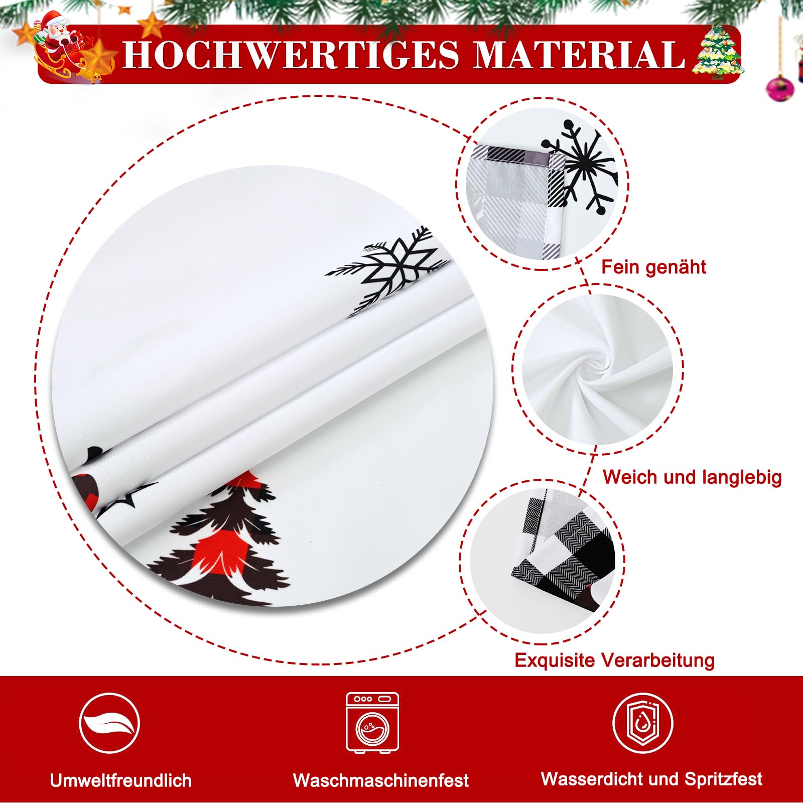 Weihnachtstischdecke Mit Schneeflocken & Elchen – Wasserabweisend, 130x220 Cm, Weiß, Aus Polyester