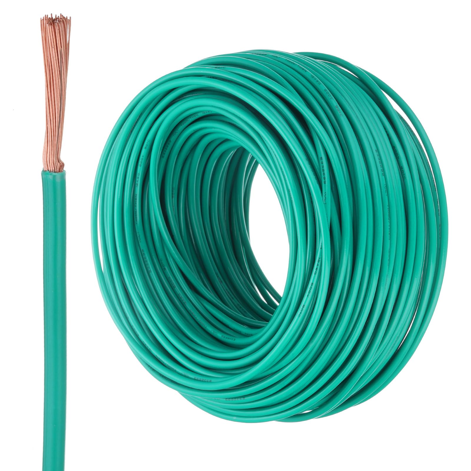 sourcing map 200 Feet Electrical Wire Insulated Stranded Copper 12 AWG Hook Up Wire Cable THHN Wire Doorbell Wiring, Industrial, Trailer Wiring, Electrical Rated for 600 Volts,UL listed,Green