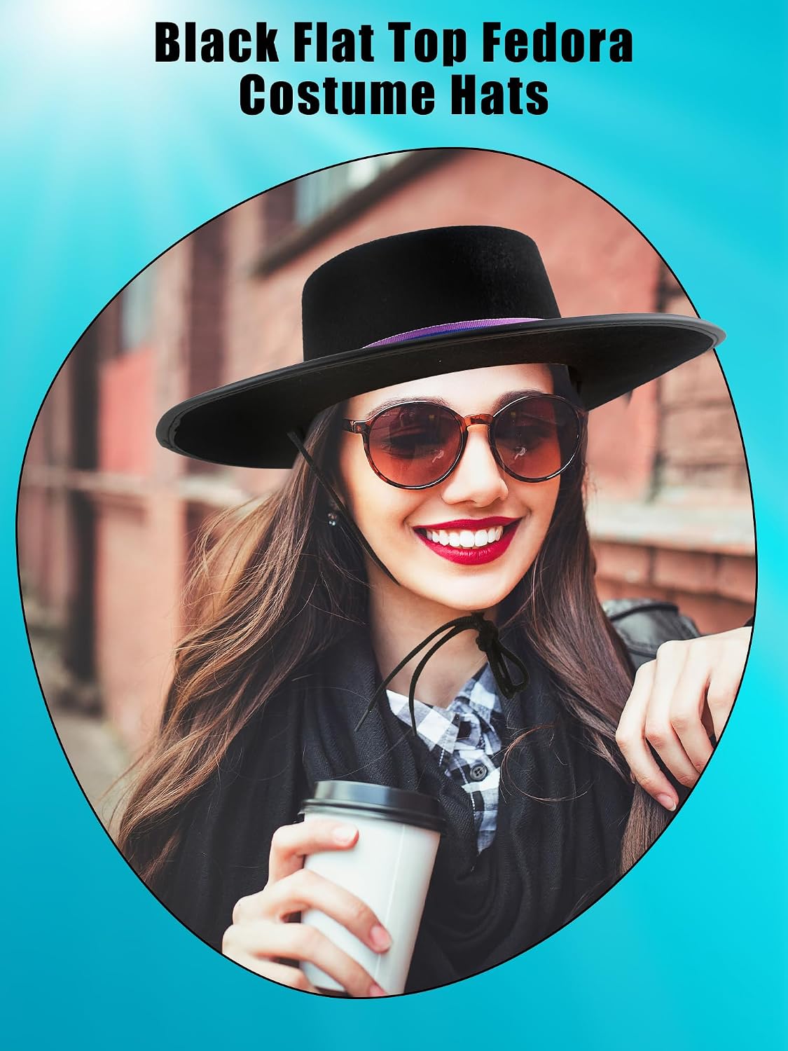 4 Pcs Black Flat Fedora Top Hat with Rainbow Belt Felt Flat Wide Brim Hats for Men Women Daily Wear Party Dress Up