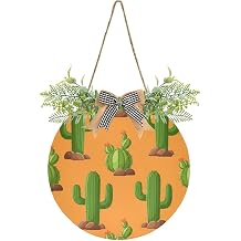 KOCOART Door Wreath Cactus Desert Green Rocks Rustic Farmhouse Hanging Front Door Sign Round Orange Wall Decoration for Home Porch Bedroom Office Garden Indoor Outside