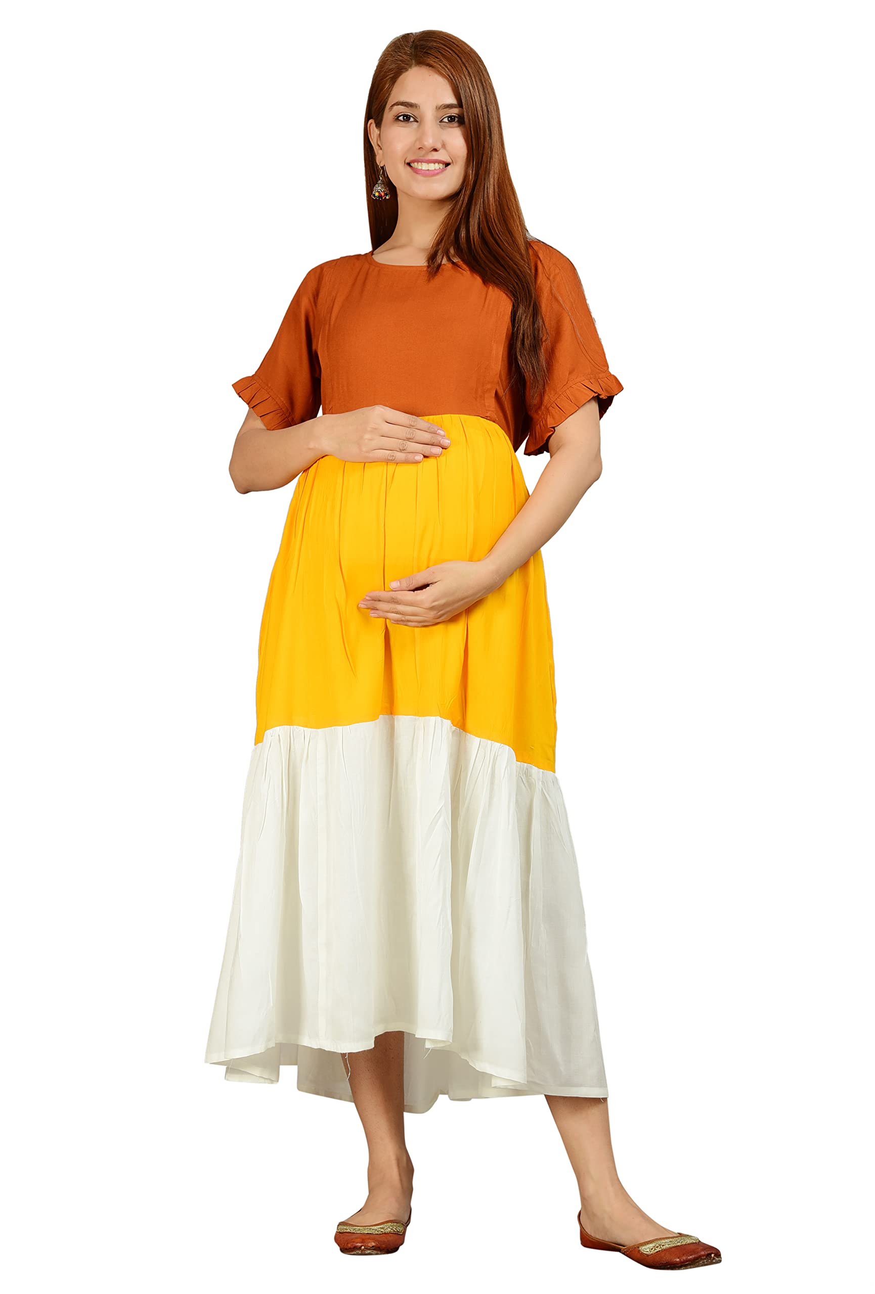 AANIAWomen's Rayon Maternity Dress/Pregnancy Dress/Easy Breastfeeding Dress/Western Dress with Zippers for Nursing Pre and Post Pregnancy/Women Knee Length Dress