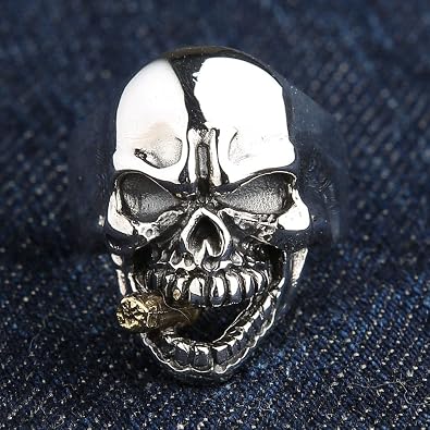 Sterling Silver Cigar Mafia Skull Biker Ring