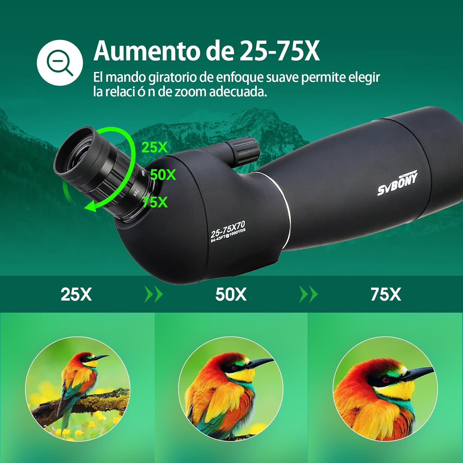 SVBONY SV28 Spotting Scopes with Tripod, 25-75x70 Spotting Scope with Phone Adapter, IP65 Waterproof Fogproof Spotter Scope for Target Shooting, Bird Watching - Image 4