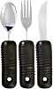 3 Piece Super Easy Grip Flatware Set - Bendable Built Up Utensils - Fork, Knife, and Spoon (Standard) - Black