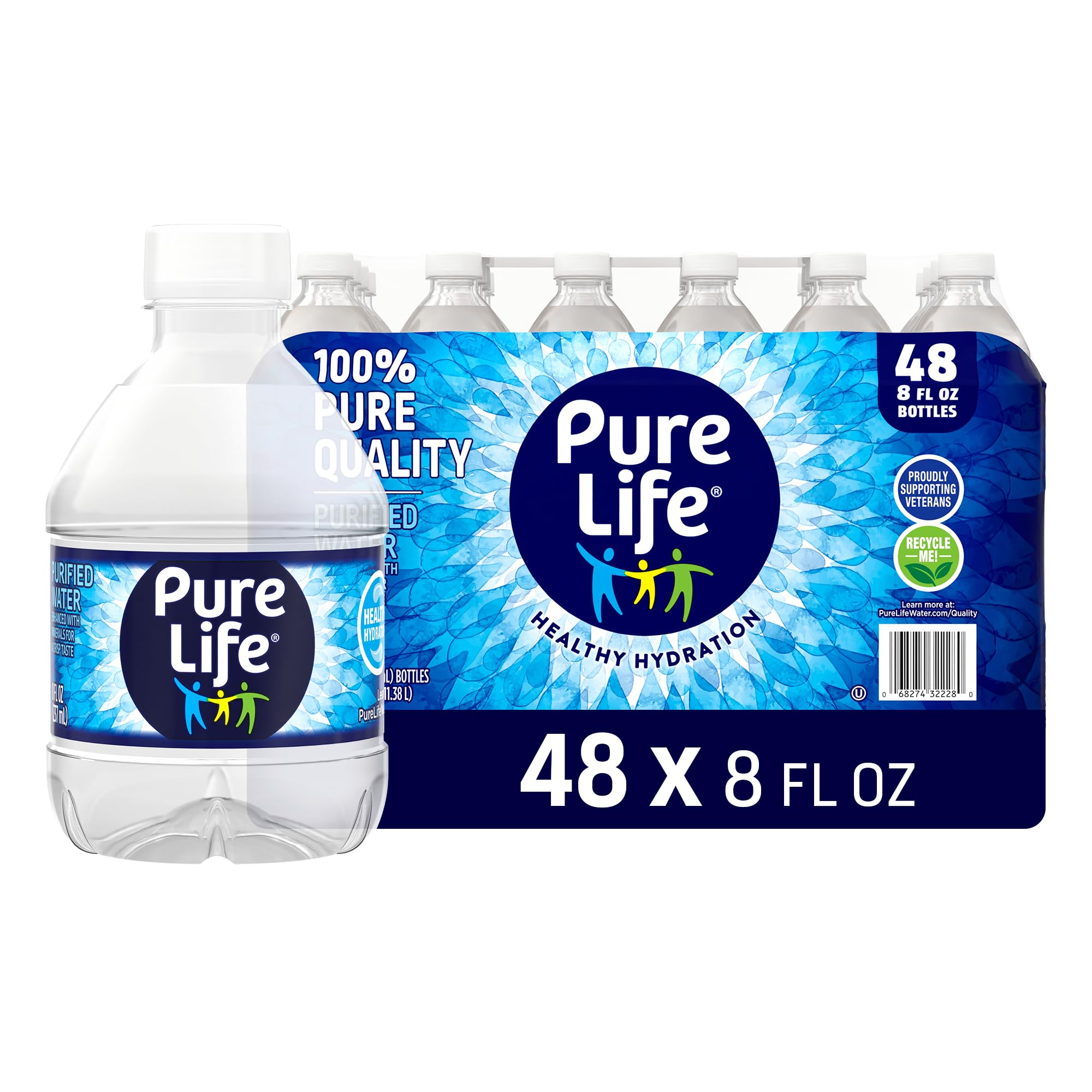 Pure Life Purified Water Bottles, 48 Pack - Still Bottled Water Enhanced with Minerals for a Crisp Taste, Plastic Bottles - 8 Fl oz