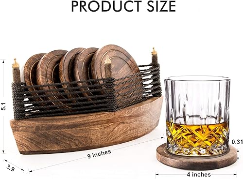 Miniatura 2 de Divit - Posavasos de madera para bebidas, ecológicos, absorbentes, de aspecto antiguo, hechos a mano, juego de 6