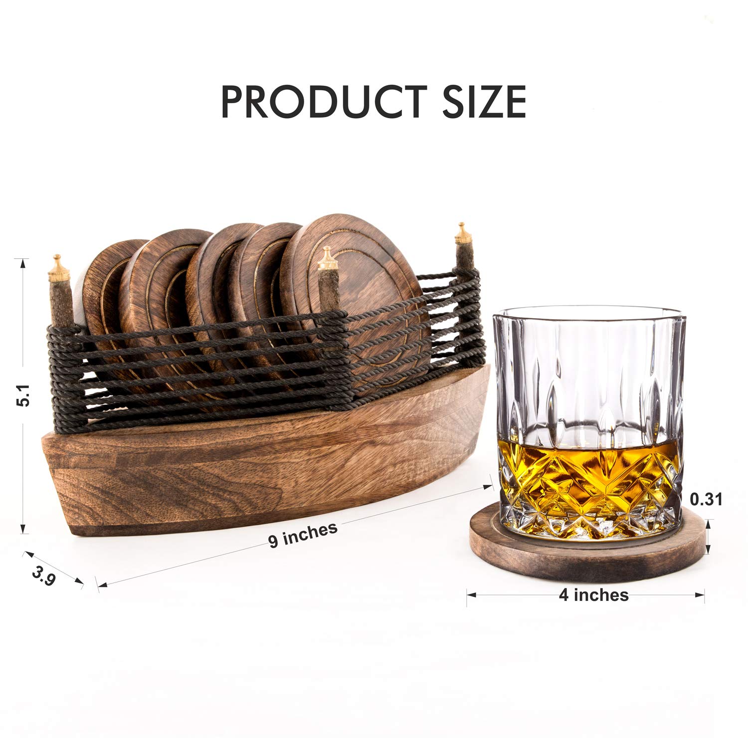 Divit - Posavasos de madera para botes de bebidas, ecológico, absorbente, aspecto antiguo, hecho a mano, juego de 6