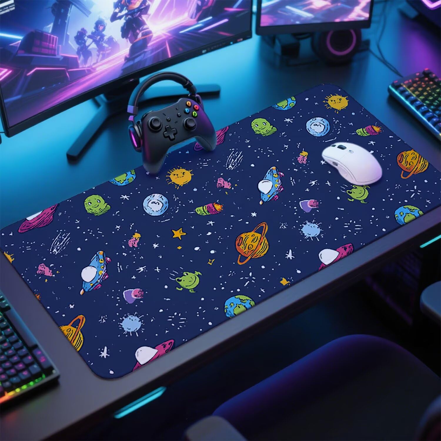 Granatowa podkładka pod mysz pod mysz pod biurko XXL podkładka pod mysz do gier 1400 x 600 x 3 mm podkładka pod mysz gumowa duża podkładka pod mysz dla graczy akcesoria PC, do klawiatury laptopa w