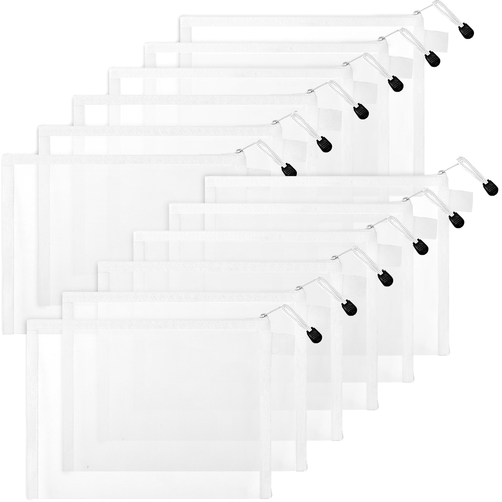 Incisite 12 Pcs Zipper Nylon Mesh Bags, Mesh Makeup Bag, White, A5