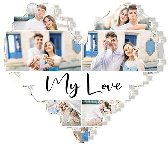 Personalized Heart Photo Collage Night Light Custom Picture Frame Lamp with Led String Light Customized Wall Decor Gifts for Valentines Day Birthday Mothers Day and Anniversary