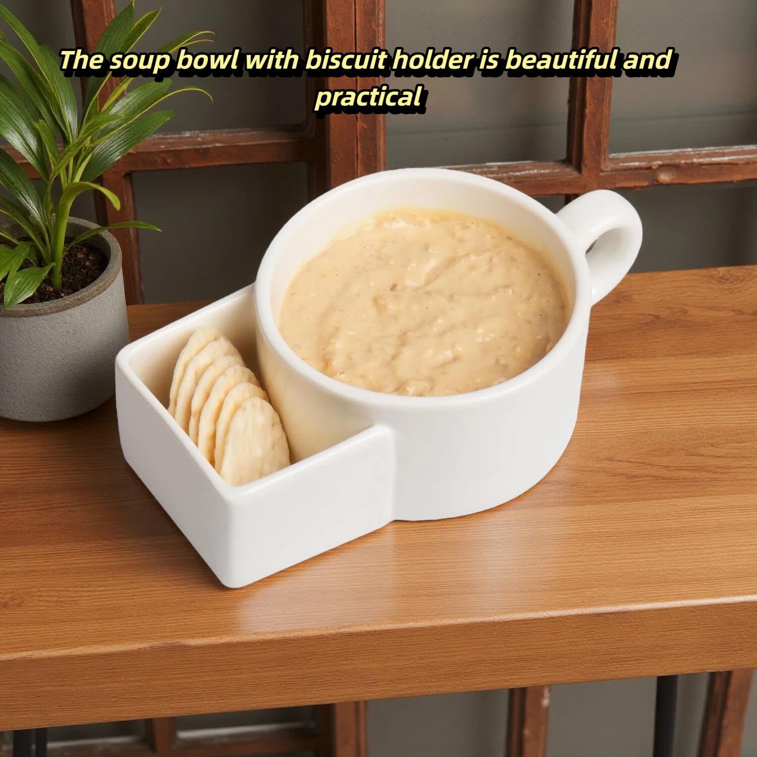Suppenschüssel mit Cracker-Halter, Keramik, mikrowellengeeignet, Suppen- und Sandwich-Kombination, Doppelgriff-Müslischale und Dip-Tasse