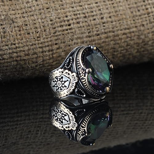 Miniatura 3 de 925 Sterling Silver Mens Ring, MysticTopaz GemStone Handmade Men Silver Ring, Turkish Silver Ring gifts for men handmade rings valentines day gifts