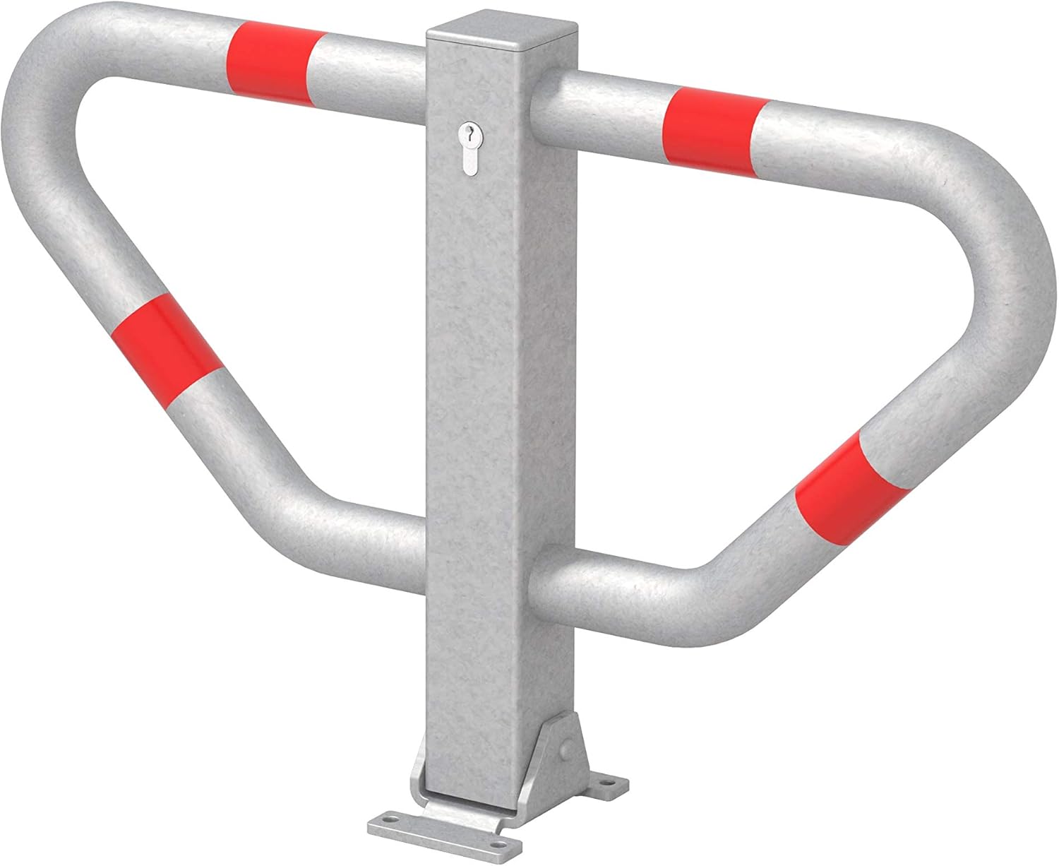 GAH-Alberts Stoppyl 770112 Parking Space Bracket, Profile Cylinder Lock, Hot-Dip Galvanised, Screw-On, with Red Rings, 450 x 750