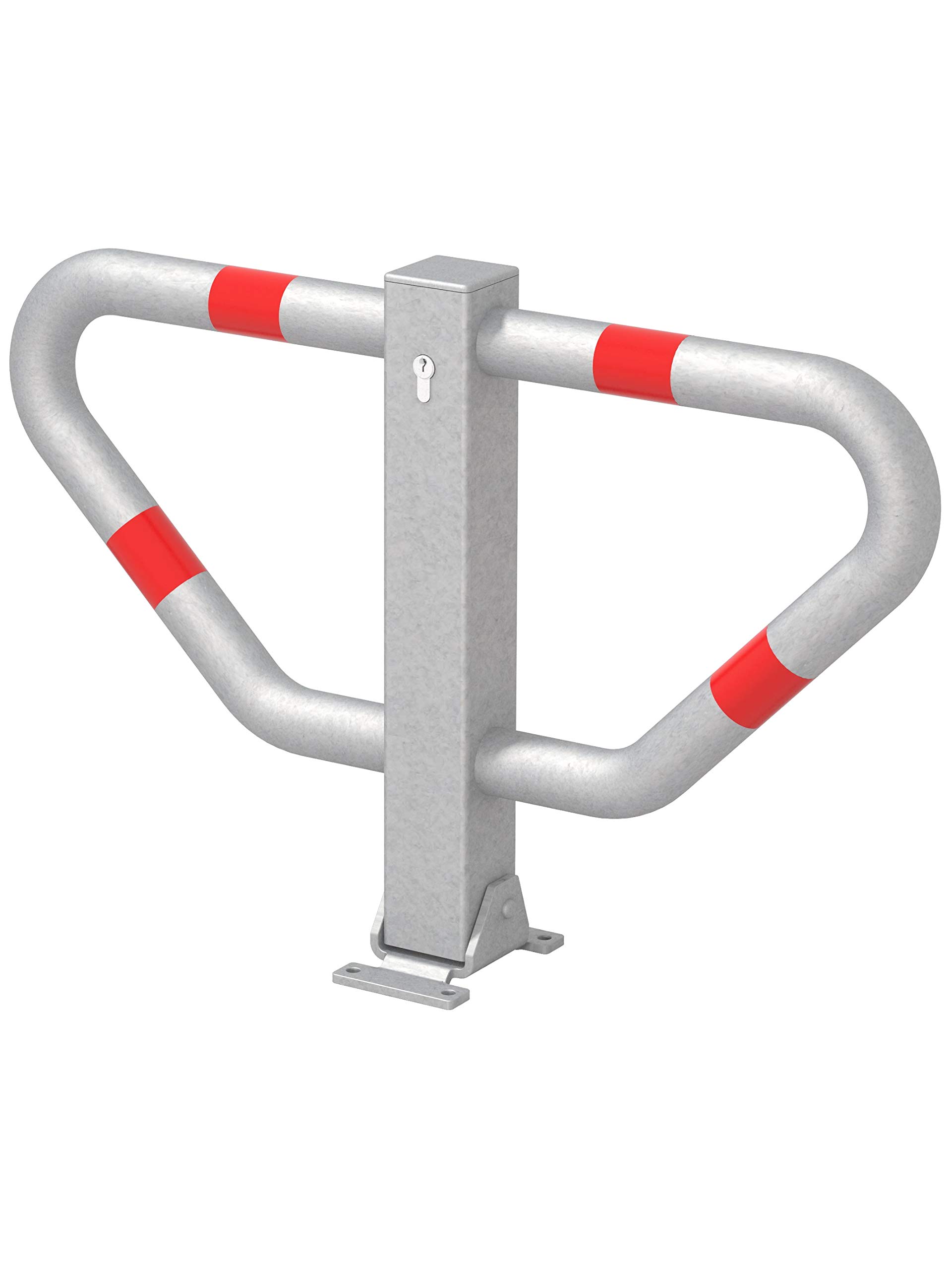 Alberts 770112 Parkplatzbügel Stoppy II | wahlweise in verschiedenen Ausführungen | zum Aufschrauben, umlegbar | feuerverzinkt, mit roten Ringen | 450 x 750 mm