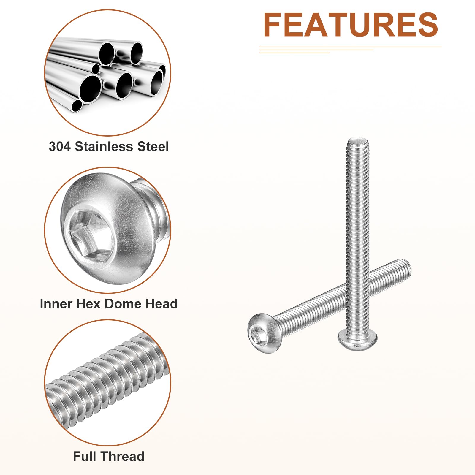 DTGN M6-1x55mm Button Head Socket Cap Screws - 10Pack - Good for Machine - 304 Stainless Steel 18/8 - Hex Drive Full Thread Fasteners - Image 4