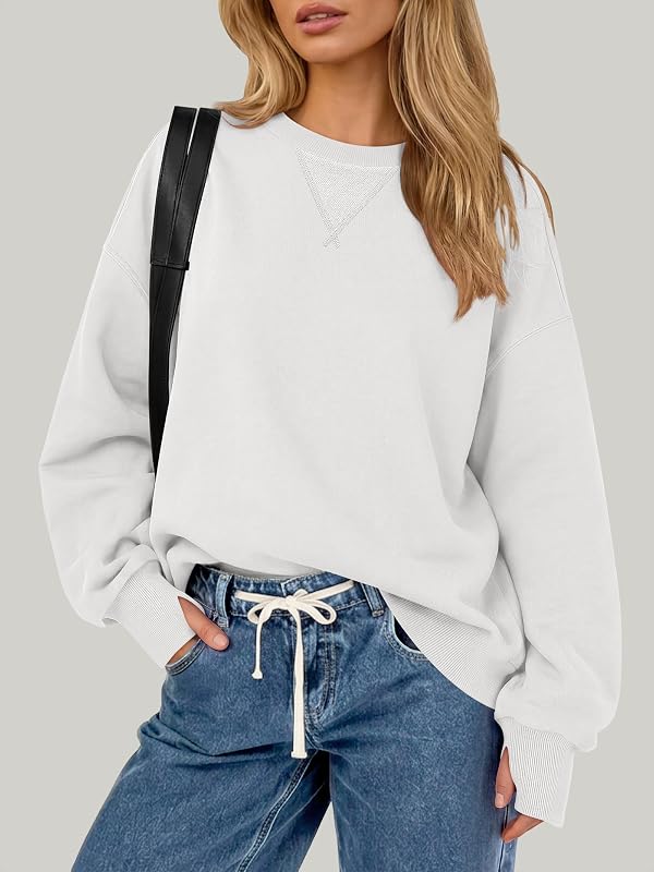 ANRABESS Sweatshirt for Women Crewneck Fleece 2026 Fall Outfits,White,S image 3