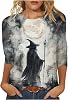 2025 Halloween Shirts for Women 34 Sleeve Witch Graphic Tees Vintage Festival Tops Crew Neck Sweatshirts Funny Gifts