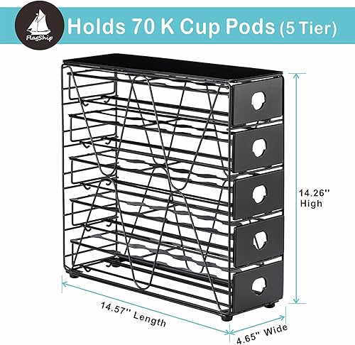 Miniatura 2 de FlagShip Organizador de tazas K para cajón de cápsulas Keurig, soporte grande para cápsulas de café Mullti (capacidad de 70 cápsulas)