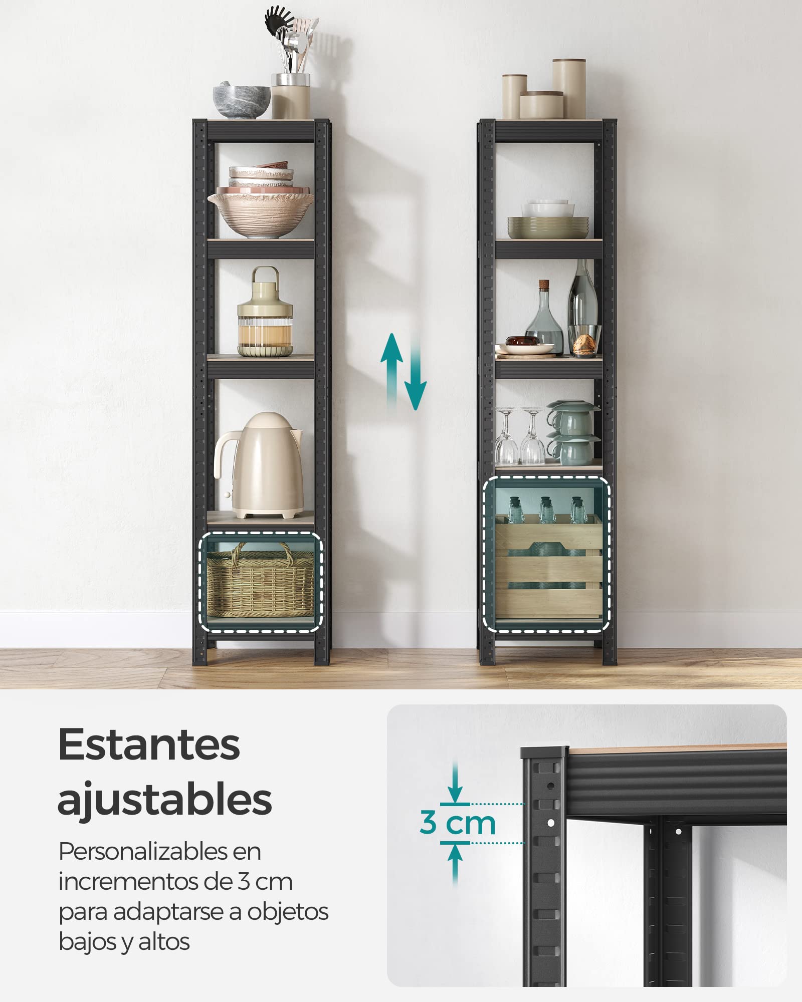 SONGMICS Estantería de 5 Niveles, Carga de 400 kg, Estantes Ajustables