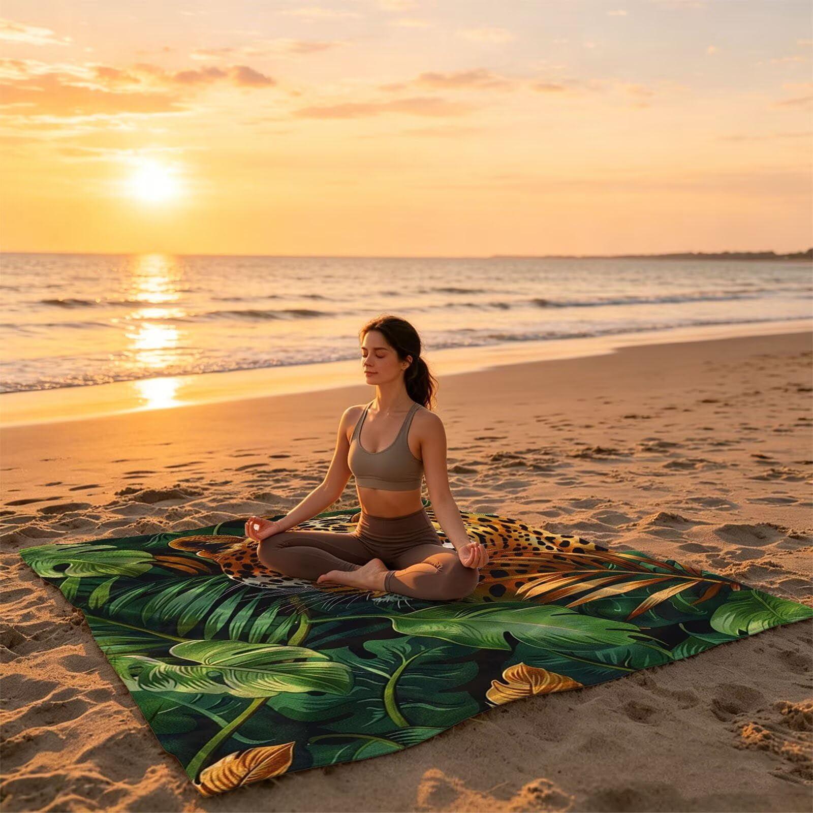 Ręcznik plażowy 160 x 220 cm, lekki, miękki, przyjazny dla skóry, duży, odporny na piasek, zielone liście, ręcznik kąpielowy 220 x 160 cm, szybkoschnący, do sauny, na siłownię, do pływania, na urlop