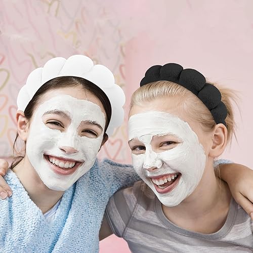Miniatura 4 de WHAVEL Juego de 6 diademas y muñequeras de tela de rizo para spa, diadema de esponja hinchada, diadema de esponja para lavado de cara, banda para el