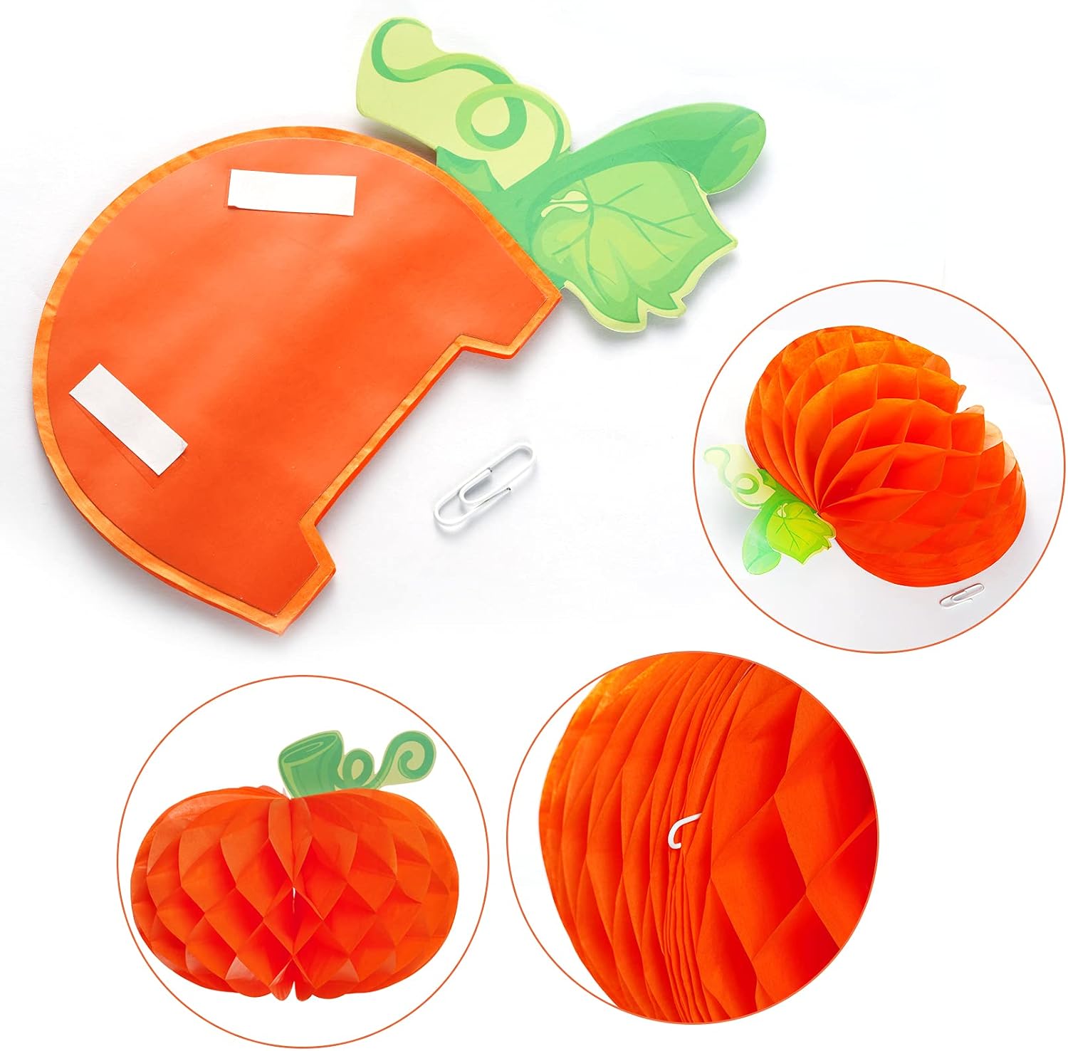 Sucrain 12 Pieces Tissue Paper Pumpkin 3D Honeycomb Pumpkins for Halloween Thanksgiving Party Favor Fall Festival Supplies （Orange, Red, Yellow）