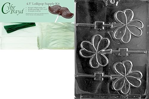 Cybrtrayd Shamrock Lolly - Molde patriótico de caramelo de chocolate con suministro de piruletas, paquete de 50 palitos de paleta, 50 bolsas de disponible en Yaxa Colombia