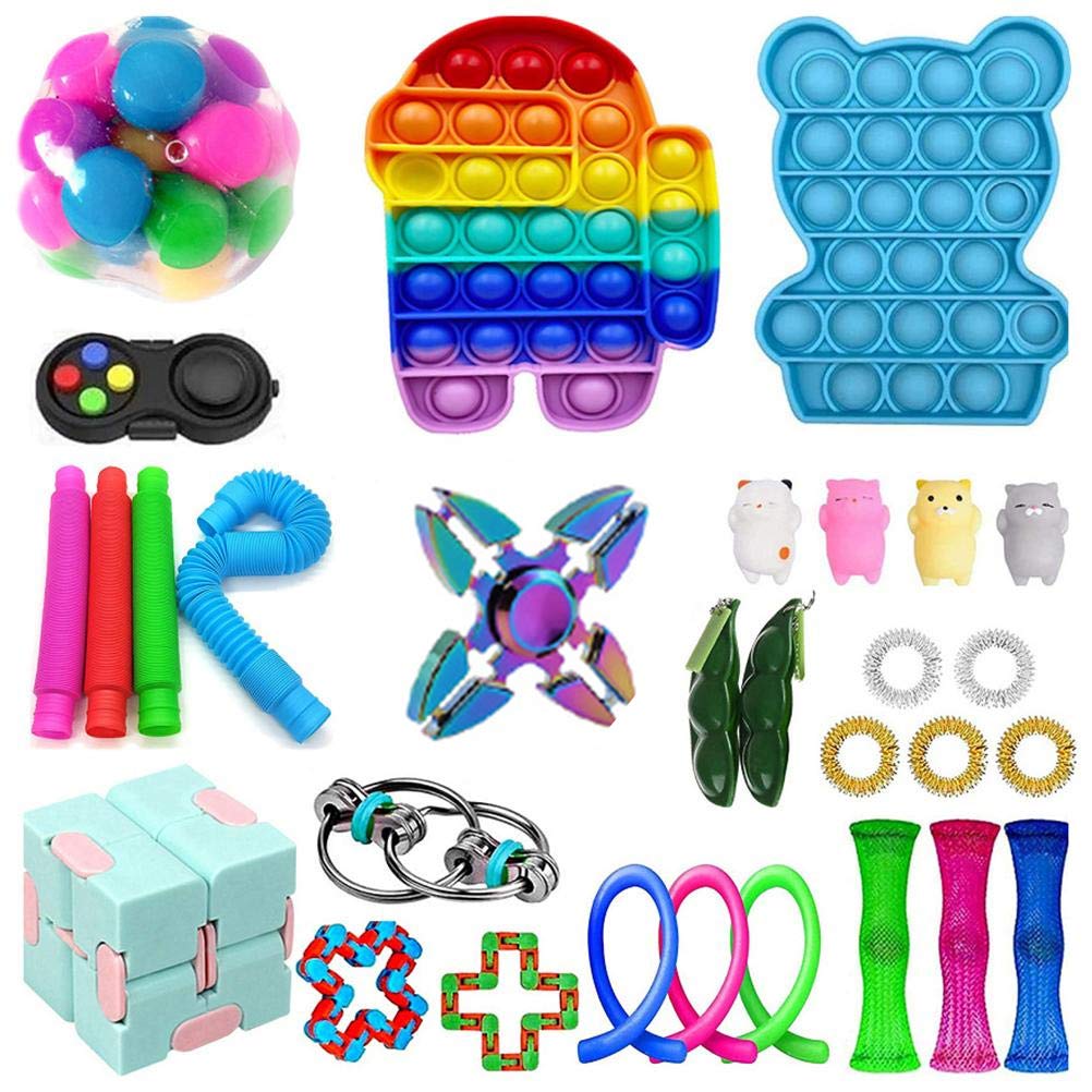 NOEARR 30 Pack Sensory Toys Set, Fidget Pack Cheap, Sensory Toys Set for Adults and Kids, Help Treat ADHD, ADD, Anxiety Autism,Push Pop Bubble Fidget Sensory Toy