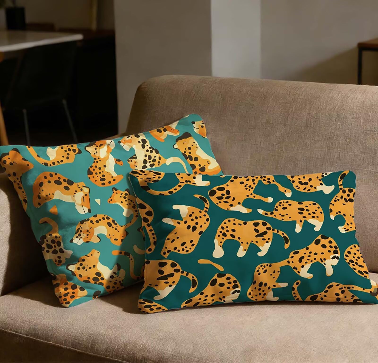 Taie oreiller 70x90 cm lot de 2 velours turquoise et léopard pour votre lit de chambre